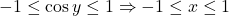  -1\leq \cos y\leq 1 \Rightarrow -1\leq x \leq 1